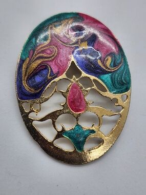 ✨️ 5 For 25 ✨️Gold Filigree Teardrop Pendant with Pink and Teal Accents